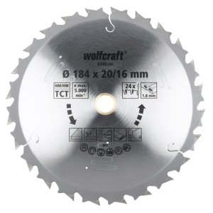 Wolfcraft 6346000 Pilový kotouč HM Z=24, 184x1,8x16/20mm