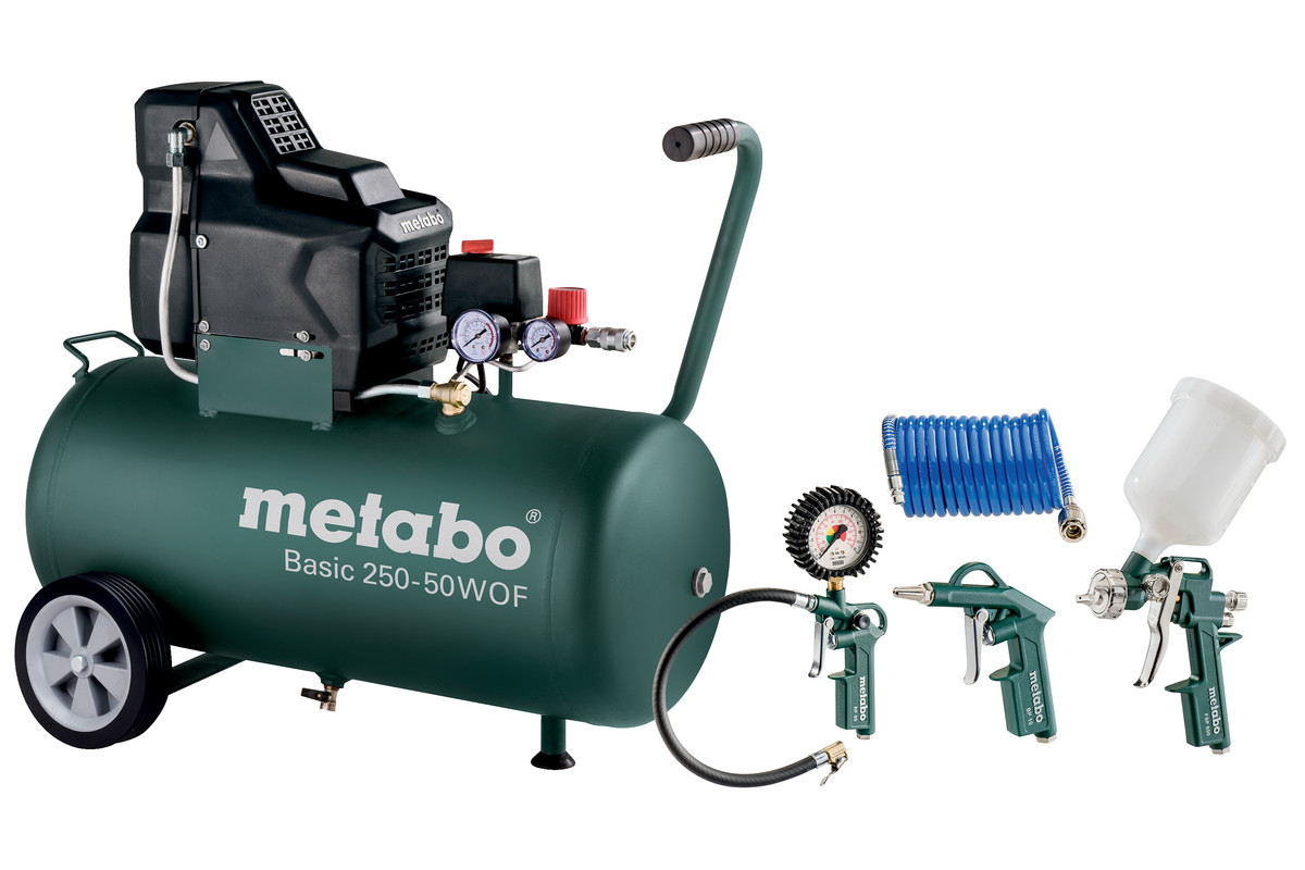 METABO Basic 250-50 W OF + LPZ 4 Set Kompresor bezolejový + sada pneumatického příslušenství