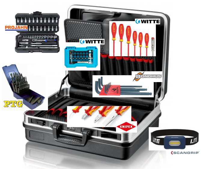 Knipex 002105ELEKTR kufr na nářadí „BASIC“ ELEKTRO (vybavený, 119 dílů)