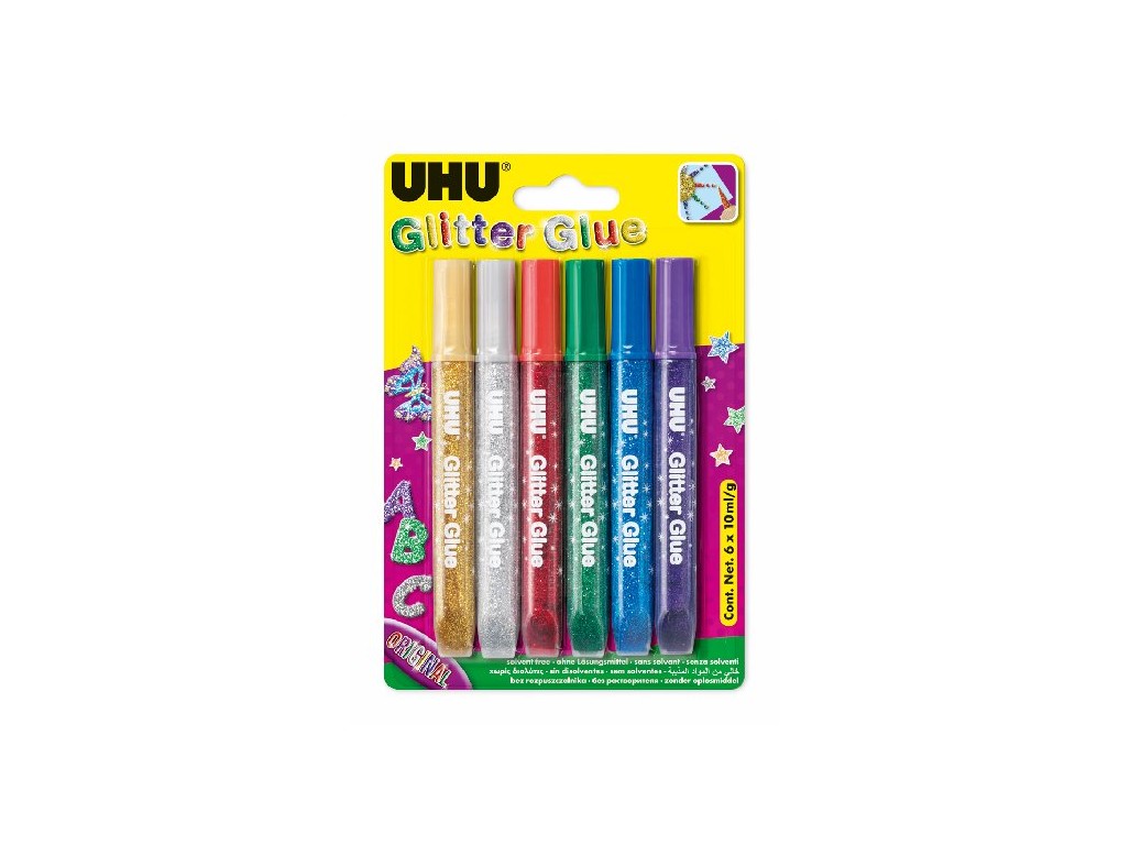 UHU Glitter Glue Original 6 x 10 ml Sada gelových lepidel pro kreativní práci