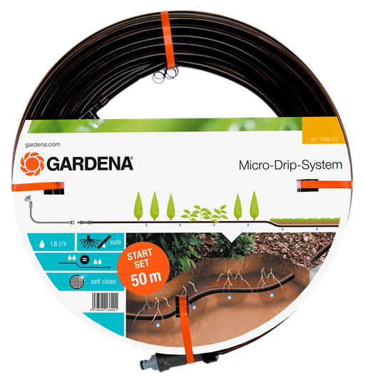 Gardena 1389-20 mds-startovací sada – kapková závlaha pro rostliny v řádcích, podzemní kapací hadice 13,7 mm, 50 m