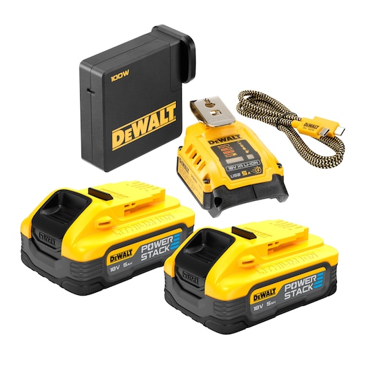 DeWALT DCB094H2-QW USB-C nabíjecí kit 2x POWERSTACK 5.0 Ah