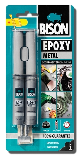 Bison Epoxy Metal 24ml dvojstříkačka - Dvousložkové epoxidové lepidlo s kovovým zabarvením